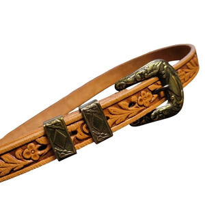 Justin Size 26 Brown Tooled Floral Top Grain Cowhide Leather Western Belt